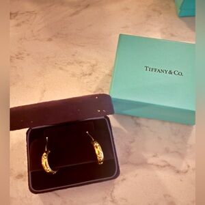 Tiffany & Co. Solid 18K Gold Hoop Diamond Earrings